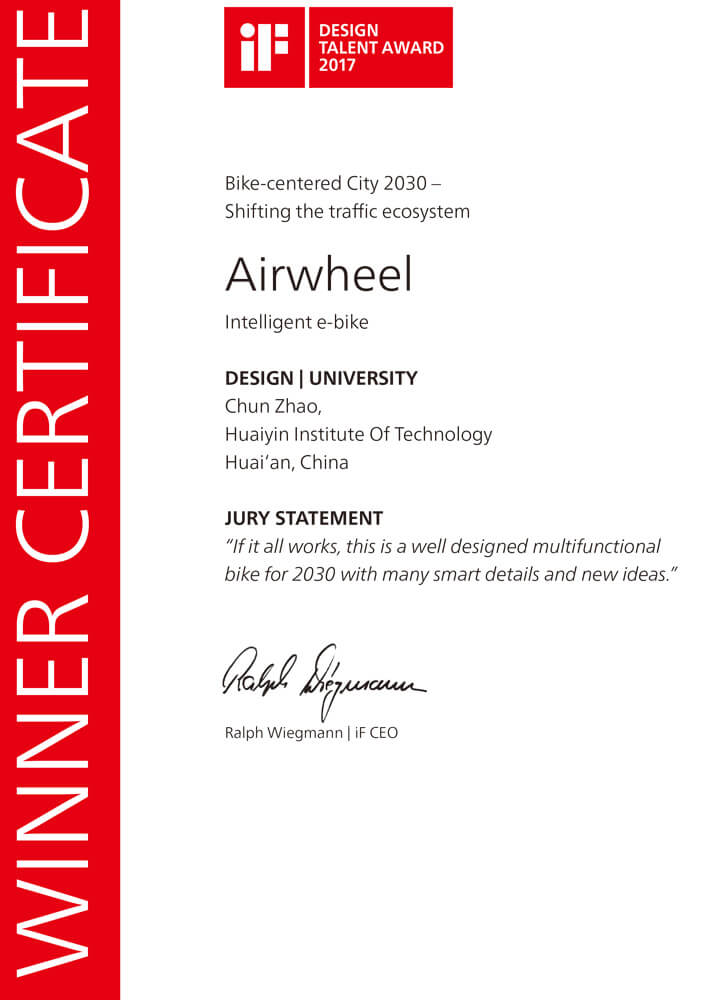 Airwheel intelligent E-Bike IF award 